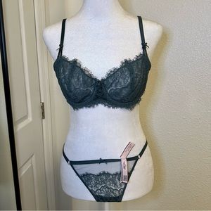 Victoria Secret Wicked Unlined Lace-Up Balconette Bra + Mesh and Lace V-String